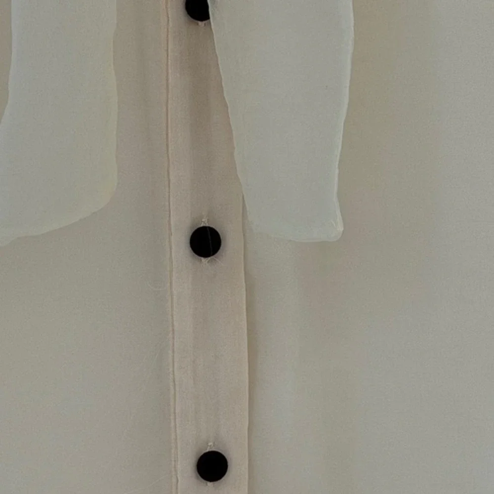 Zara Organza Bow Blouse Cream Sheer Button Front Top L Soft Femininity 102-08
